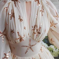 Chic Long Sleeve Prom Dress A Line Chiffon Stars Prom Dresses with Slit - Thumbnail 1