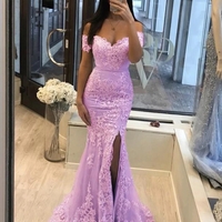 Mermaid Lace Prom Dress Off The Shoulder Sexy Evening Dress With Slit - Thumbnail 2