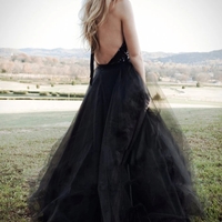 Sexy Halter Black Backless Sequin Tulle Long Prom Evening Dress - Thumbnail 1