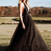 Sexy Halter Black Backless Sequin Tulle Long Prom Evening Dress - Thumbnail 3