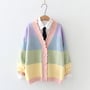 New Rainbow Stripe Wavy Fungus Lace V-neck Sweater-1