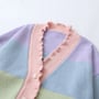 New Rainbow Stripe Wavy Fungus Lace V-neck Sweater-1