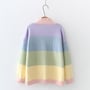 New Rainbow Stripe Wavy Fungus Lace V-neck Sweater-3