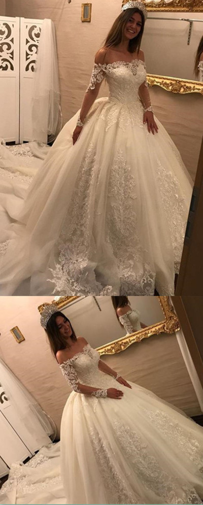 Long Sleeve Ball Gown Lace Wedding Dresses,Wedding Dress,Custom Made Wedding Gown,,383