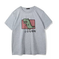 Cute Vintage Dinosaur Print Cartoon Short Sleeve Shirt T-shirt Tee Punk Funny Sweet Summer Casual E-Girl Kawaii Korean Japanese Harajuku Streetwear - Thumbnail 4