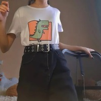 Cute Vintage Dinosaur Print Cartoon Short Sleeve Shirt T-shirt Tee Punk Funny Sweet Summer Casual E-Girl Kawaii Korean Japanese Harajuku Streetwear - Thumbnail 8