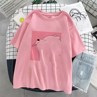 Cute Polar Bear Animal Print Cartoon Loose Oversize Short Sleeve Short T-shirt Tee Top Summer Casual E-Girl Kawaii Korean Japanese Harajuku Streetwear - Thumbnail 2