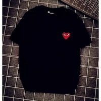 Cute Heart Shape Love Embroidery Loose Oversize Short Sleeve Short T-shirt Tee Top Summer Casual E-Girl Kawaii Korean Japanese Harajuku Streetwear - Thumbnail 1