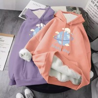 Cute Dog Poodle Earth Cartoon Print Oversized Loose Hoodie Sweater Sweatshirt Pullober Jumper Casual E-Girl Kawaii Korean Japanese Harajuku Streetwear - Thumbnail 2