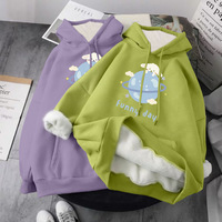 Cute Dog Poodle Earth Cartoon Print Oversized Loose Hoodie Sweater Sweatshirt Pullober Jumper Casual E-Girl Kawaii Korean Japanese Harajuku Streetwear - Thumbnail 3