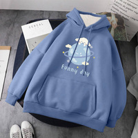 Cute Dog Poodle Earth Cartoon Print Oversized Loose Hoodie Sweater Sweatshirt Pullober Jumper Casual E-Girl Kawaii Korean Japanese Harajuku Streetwear - Thumbnail 4