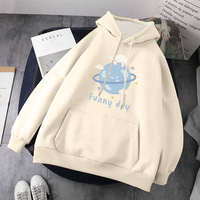 Cute Dog Poodle Earth Cartoon Print Oversized Loose Hoodie Sweater Sweatshirt Pullober Jumper Casual E-Girl Kawaii Korean Japanese Harajuku Streetwear - Thumbnail 6