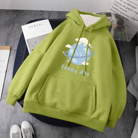 Cute Dog Poodle Earth Cartoon Print Oversized Loose Hoodie Sweater Sweatshirt Pullober Jumper Casual E-Girl Kawaii Korean Japanese Harajuku Streetwear - Thumbnail 7