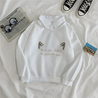 Cute Cat Kitten Print Polo Collar 2 Pcs Sweatshirt Sweater Pullover Jumper Long Sleeve Shirt Casual E-Girl Kawaii Korean Japanese Harajuku Streetwear - Thumbnail 5