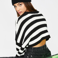 Cute Black White Stripe Loose Oversize Crop Sweater Long Sleeve Shirt Sweatshirt Pullover Casual E-Girl Kawaii Korean Japanese Harajuku Streetwear - Thumbnail 7