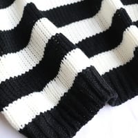 Cute Black White Stripe Loose Oversize Crop Sweater Long Sleeve Shirt Sweatshirt Pullover Casual E-Girl Kawaii Korean Japanese Harajuku Streetwear - Thumbnail 9