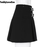 Cute Goth Dark Grunge Punk Pleated High Waisted Rivet Patchwork Mini Skirt Bottoms E-Girl Kawaii Korean Japanese Harajuku Streetwear - Thumbnail 5