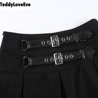 Cute Goth Dark Grunge Punk Pleated High Waisted Rivet Patchwork Mini Skirt Bottoms E-Girl Kawaii Korean Japanese Harajuku Streetwear - Thumbnail 7