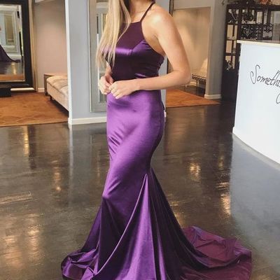 Sexy mermaid purple satin prom dress floor length women evening dress,389 - Thumbnail 5
