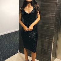 Sheath Tight Scoop Knee Length Black Sequined Cocktail/Homecoming/Bridesmaid Dress,393 - Thumbnail 2