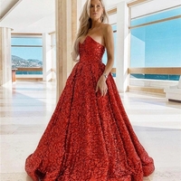 Vintage Red Sequins Prom Dress Ball Gown African Evening Dress - Thumbnail 1