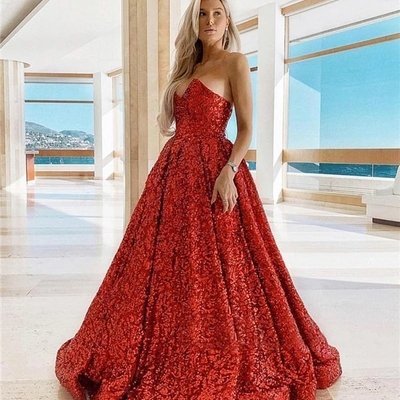 Vintage red sequins prom dress ball gown african evening dress - Thumbnail 4