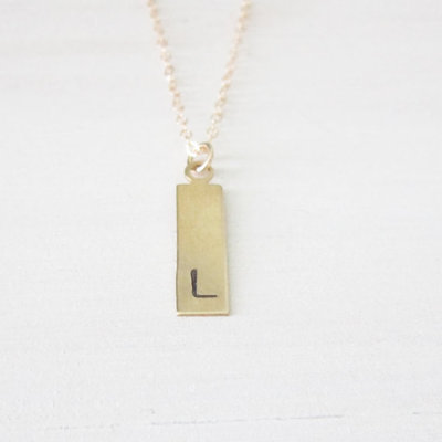 Personalized initial bar necklace in brass and gold fill 