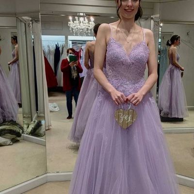 Princess prom dresses lilac tulle evening dresses with lace appliques - Thumbnail 4