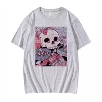 Cute Black Skull Goth Punk Print Cartoon Loose Short Sleeve Short T-shirt Tee Top Summer Casual E-Girl Kawaii Korean Japanese Harajuku Streetwear - Thumbnail 3
