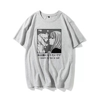 Cute Vintage Sweet Funny Cat Anime Girl Print Loose Short Sleeve Short T-shirt Tee Top Summer Casual E-Girl Kawaii Korean Japanese Harajuku Streetwear - Thumbnail 3