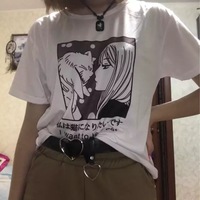 Cute Vintage Sweet Funny Cat Anime Girl Print Loose Short Sleeve Short T-shirt Tee Top Summer Casual E-Girl Kawaii Korean Japanese Harajuku Streetwear - Thumbnail 7