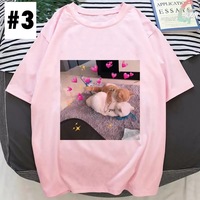 Cute Pink Funny Cat Kitten Meme Cartoon Print Loose Short Sleeve Short T-shirt Tee Top Summer Casual E-Girl Kawaii Korean Japanese Harajuku Streetwear - Thumbnail 4