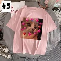 Cute Pink Funny Cat Kitten Meme Cartoon Print Loose Short Sleeve Short T-shirt Tee Top Summer Casual E-Girl Kawaii Korean Japanese Harajuku Streetwear - Thumbnail 6