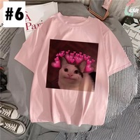 Cute Pink Funny Cat Kitten Meme Cartoon Print Loose Short Sleeve Short T-shirt Tee Top Summer Casual E-Girl Kawaii Korean Japanese Harajuku Streetwear - Thumbnail 7