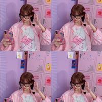 Cute Pastel Pink Strawberry Milk Yogurt Drink Blouse Long Sleeve Shirt Button Up Top Summer Casual E-Girl Kawaii Korean Japanese Harajuku Streetwear - Thumbnail 7