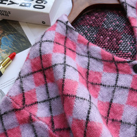 Cute Argyle Print Pink Purple V Neck Sweater Button Sweatshirt Cardigan Pullover Goth Punk Casual E-Girl Kawaii Korean Japanese Harajuku Streetwear - Thumbnail 3