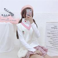 Cute Strawberry Peach Embroidery Knit Vest Sweater Sweatshirt Pullover Long Sleeve Shirt Casual E-Girl Kawaii Korean Japanese Harajuku Streetwear - Thumbnail 3