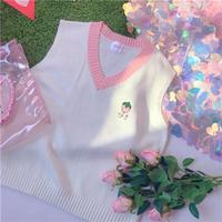 Cute Strawberry Peach Embroidery Knit Vest Sweater Sweatshirt Pullover Long Sleeve Shirt Casual E-Girl Kawaii Korean Japanese Harajuku Streetwear - Thumbnail 8