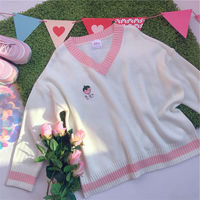 Cute Strawberry Peach Embroidery Knit Vest Sweater Sweatshirt Pullover Long Sleeve Shirt Casual E-Girl Kawaii Korean Japanese Harajuku Streetwear - Thumbnail 9