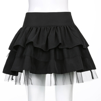 Cute Black Goth Lace Up High Waisted Ruffle Skirt Punk Bandage A-line Lace Trim Tutu Casual E-Girl Kawaii Korean Japanese Harajuku Streetwear - Thumbnail 4
