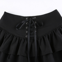 Cute Black Goth Lace Up High Waisted Ruffle Skirt Punk Bandage A-line Lace Trim Tutu Casual E-Girl Kawaii Korean Japanese Harajuku Streetwear - Thumbnail 5