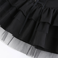 Cute Black Goth Lace Up High Waisted Ruffle Skirt Punk Bandage A-line Lace Trim Tutu Casual E-Girl Kawaii Korean Japanese Harajuku Streetwear - Thumbnail 6