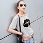Flock printing "big kiss" gray cotton T-shirt-4
