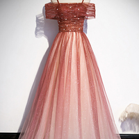 Burgundy tulle long A line prom dress evening dress - Thumbnail 6