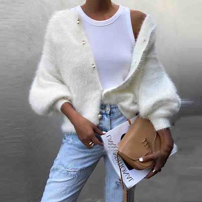 Casual Long Sleeve White Cardigan Sweater Coat