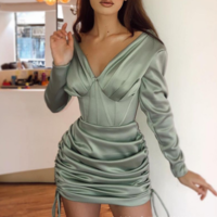 Sexy Long Sleeve V-Neck Dress - Thumbnail 1