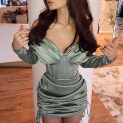 Sexy long sleeve v-neck dress