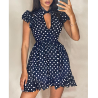 Women'S Solid Short Sleeve Ruffle Dress - Thumbnail 1