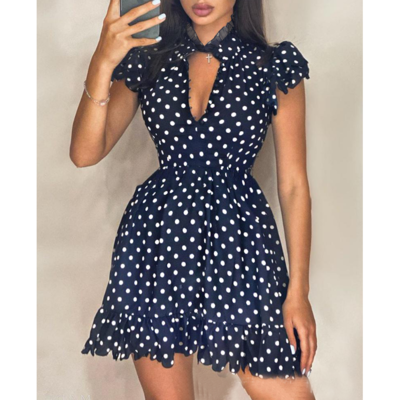 Women's solid short sleeve ruffle dress - Thumbnail 5