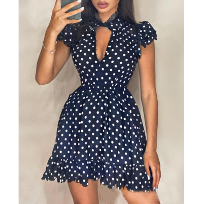 Women'S Solid Short Sleeve Ruffle Dress